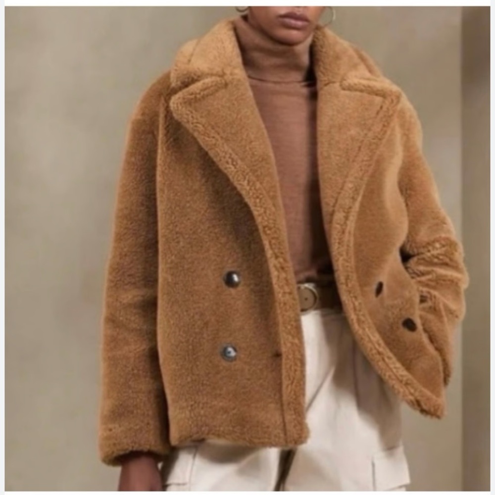 BOGO Banana Republic Cozy Tan Double-Breasted Teddy Coat Sz XS